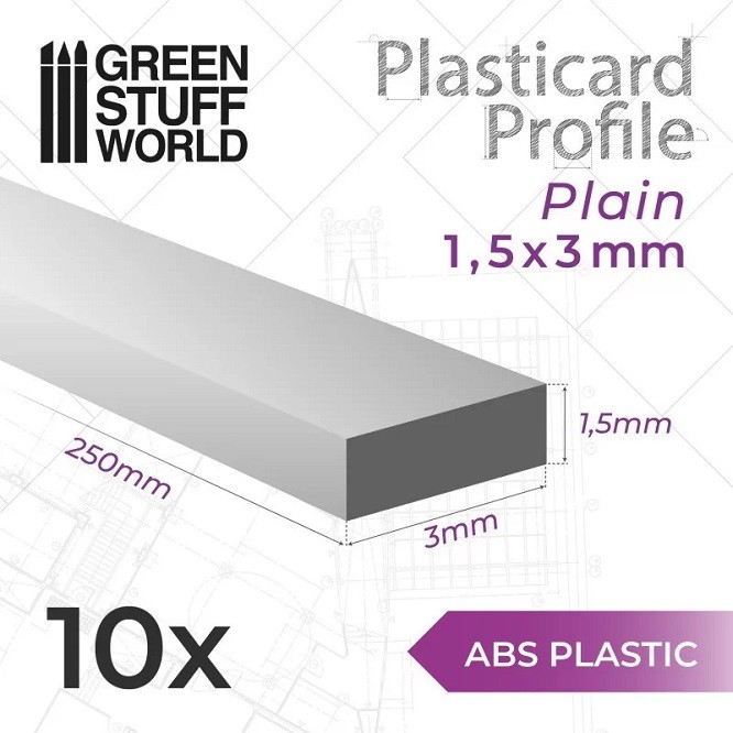 Green Stuff World GSW9121 ABS Plasticard Profile PLAIN 3 mm - New