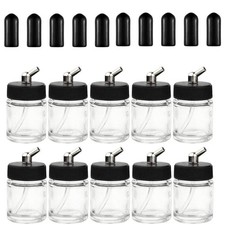 Langlengtec 10pcs 18cc Glass Airbrush Bottles Kit with Adapter WQ-G03-10A
