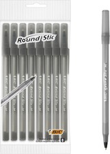 PACK of 8 Bic Round Stic Black Ink Pens Ball Point Medium Biro Pen Office Work