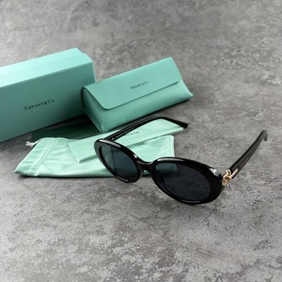 New In Box - Tiffany Black & Blue Oval Sunglasses for Women Designer Eyewear