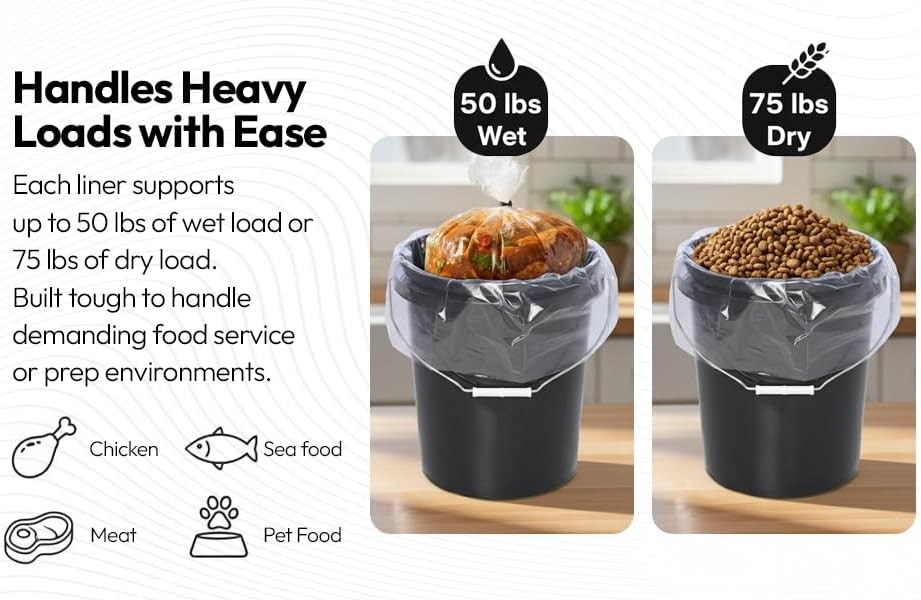 5 Gallon Bucket Liner Bags for Marinating and 1 Count (Pack of 10), Clear 