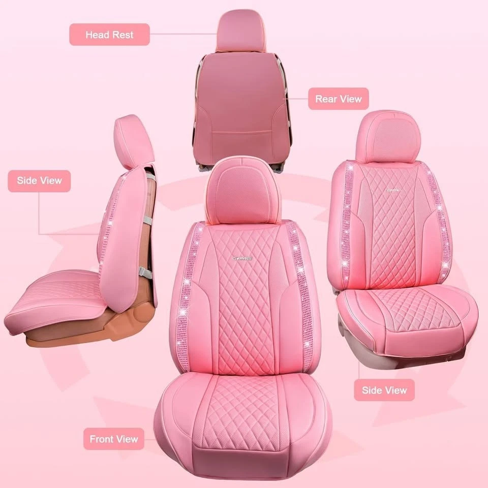 Capas de assento de carro de couro rosa Nappa para assentos completos, conjunto completo Bling couro rosa - Imagem 2 de 4