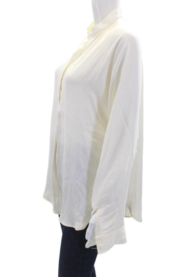 Blusa para mujer Elie Tahari cuello redondo mangas largas cuarto botón beige talla M Foto 2 de 4