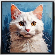 ORIGINAL Oil PAINTING on Canvas Cat Textured Artwork 10x10 in Custom Order