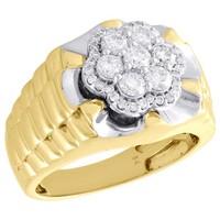 10K Gelbgold Diamant Pinky Ring Cluster Band Halo Fassung 15Mm Herren 1 CT