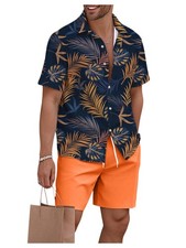 Wdirara Mens Hawaiian Matching Set Summer Beach 2 Piece Outfits Tropical Print