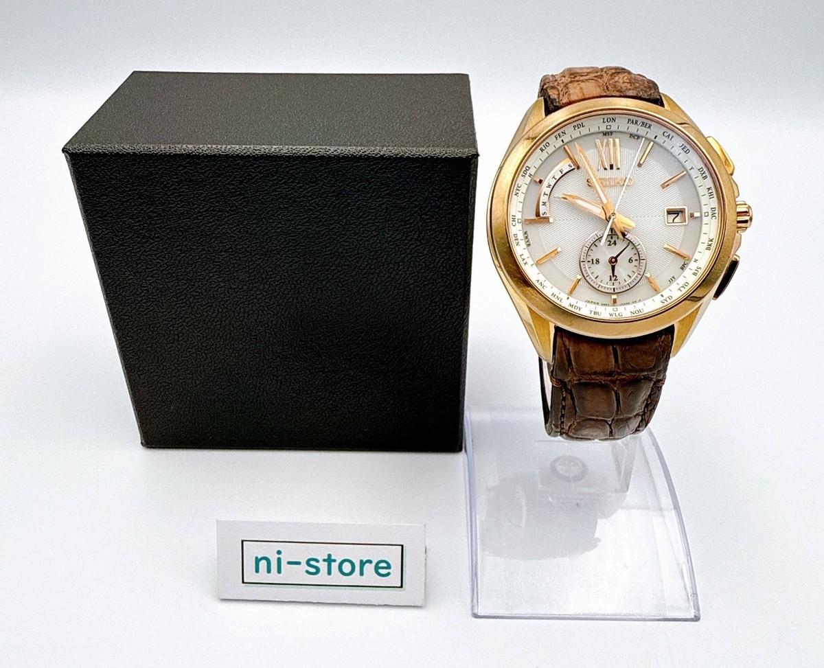 SEIKO Brightz 8B63-0AL0 White Brown World Time Solar Qz Titanium