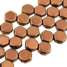 Czech Glass Honeycomb Beads, 2-Hole Hexagon 6mm, 30pcs Crystal Bronze Copper