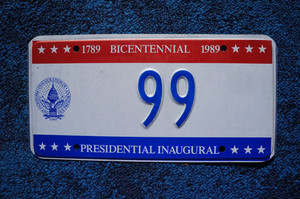 1989 Washington DC District of Columbia Inaugural License Plate Low # 99