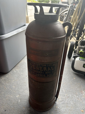 Vintage General 2 1/2 Gallon Copper Fire Extinguisher, St. Louis MO  bottom up 