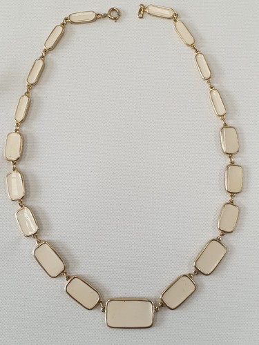 Vintage BARCS Necklace And 2 X Clip Earrings Set Cream Enamel Gold JEWELLERY - Picture 3 of 6