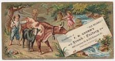 1880s~Kids & Cows~Trunk Luggage Factory~Denver Colorado CO~Victorian Trade Card