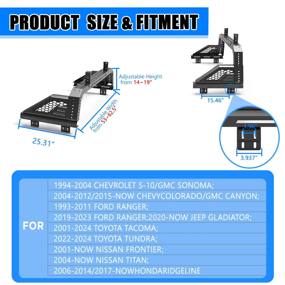 Barra deportiva enrollable barra de techo ajustable para Ford Ranger 93-11/19-25 Foto 3 de 4