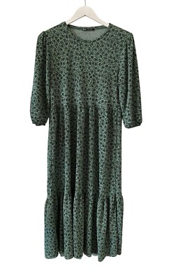 knee length dresses for ladies Zara Green Floral Print Open Back Midi Dress (Removable Feather Cuff  included)