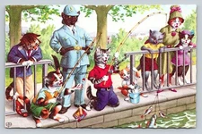 Eugen Hartung Mainzer Postcard Dressed Cats Illegally Catch Fish Tuna Can