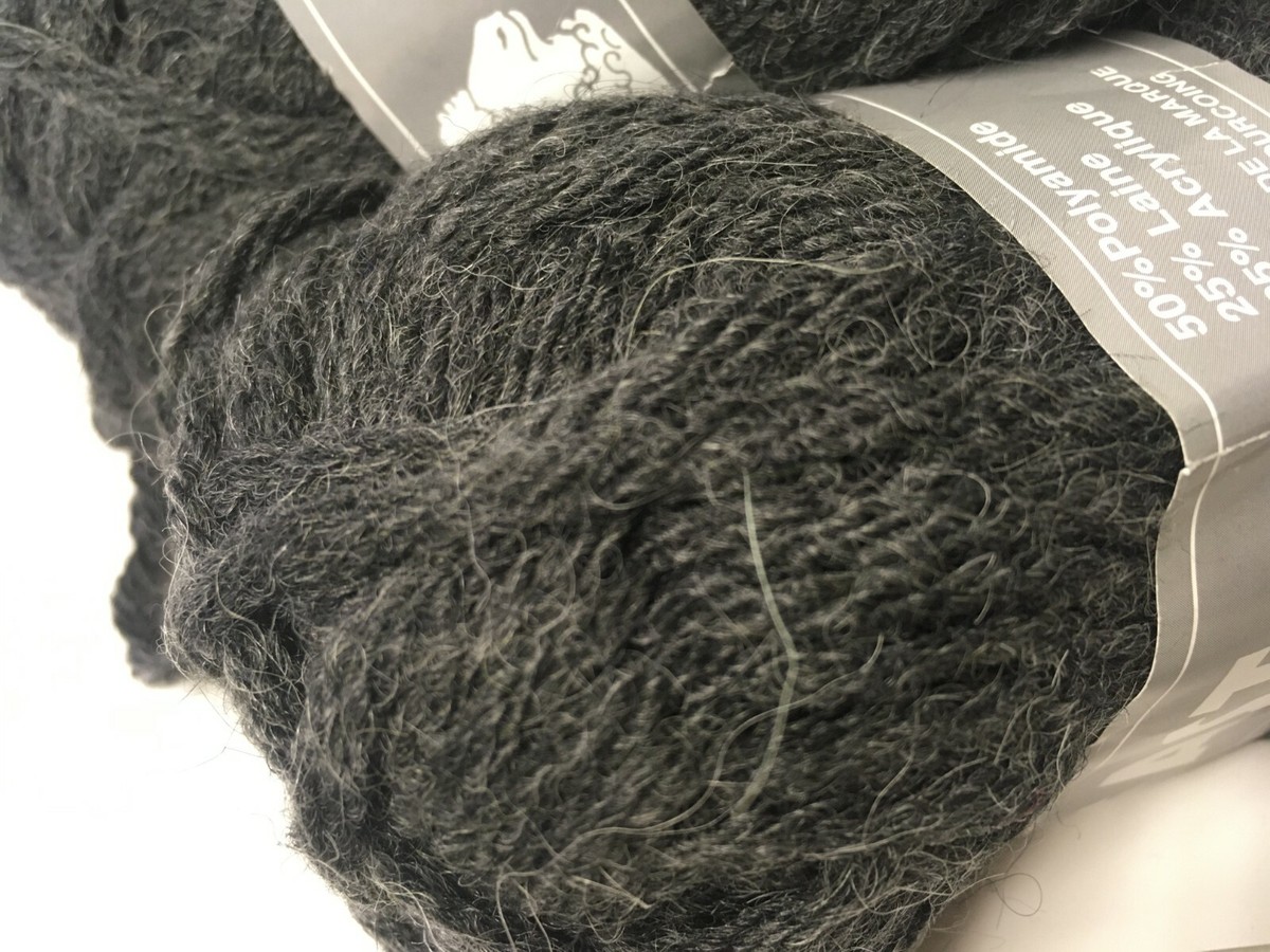 Lot De 10 Pelotes De Laine Gris Foncé - Grosse Laine Française, Aiguilles 7/8
