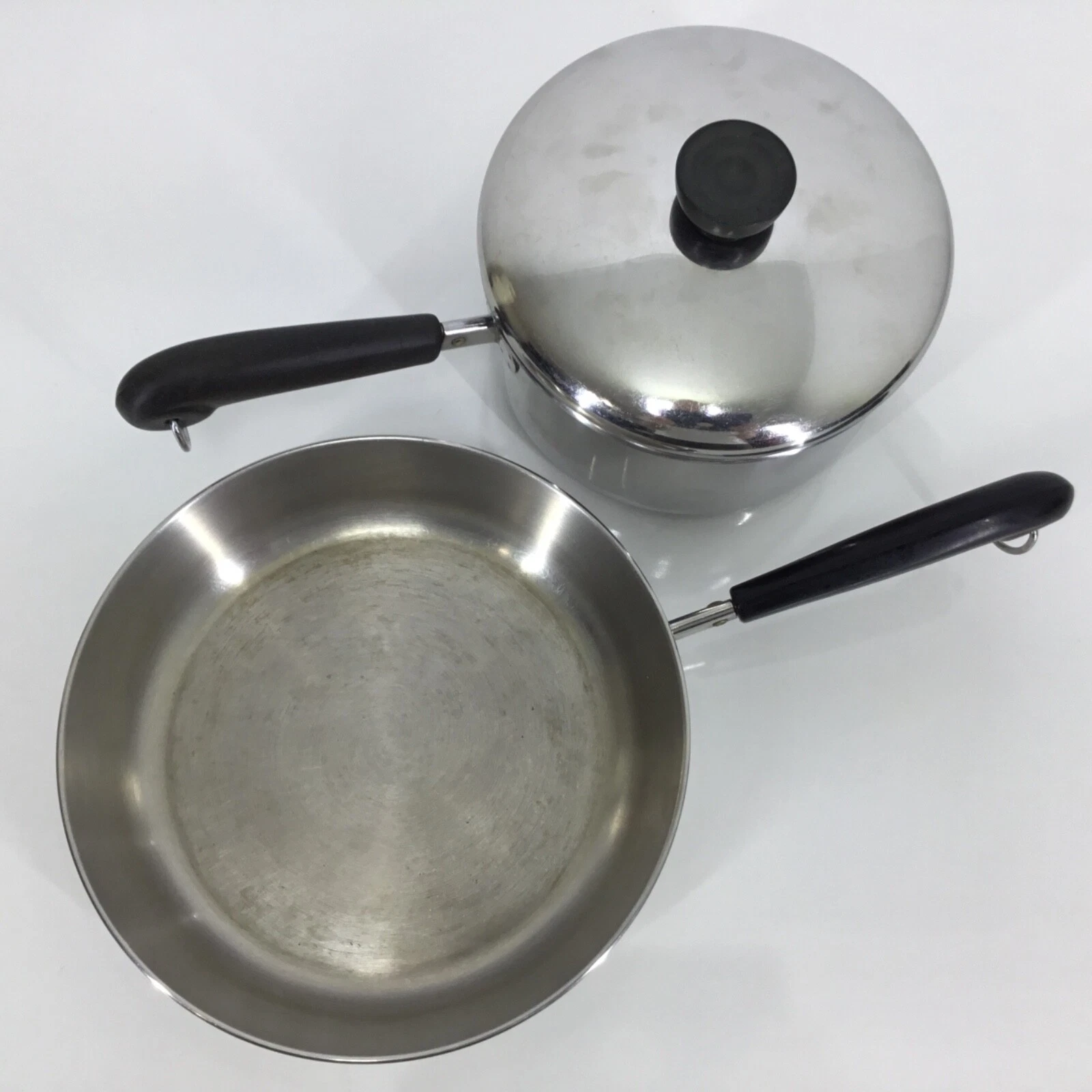 Lot Of 2 Revere Ware 9in Fry Pan Skillet 2Qt Saucepan Tri Ply Stainless Steel