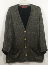 Valentino 60's Vintage Sweater Jacket Opera Gala Black Gold Couture Upscale L XL