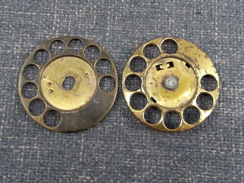 2 Vtg  Brass Candlestick Telephone Number Dial Disks Covers Part