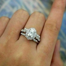 Oval Cut 3.25Ct Diamond 14K White Gold Wedding Ring Trio Set Simulated in Size 6