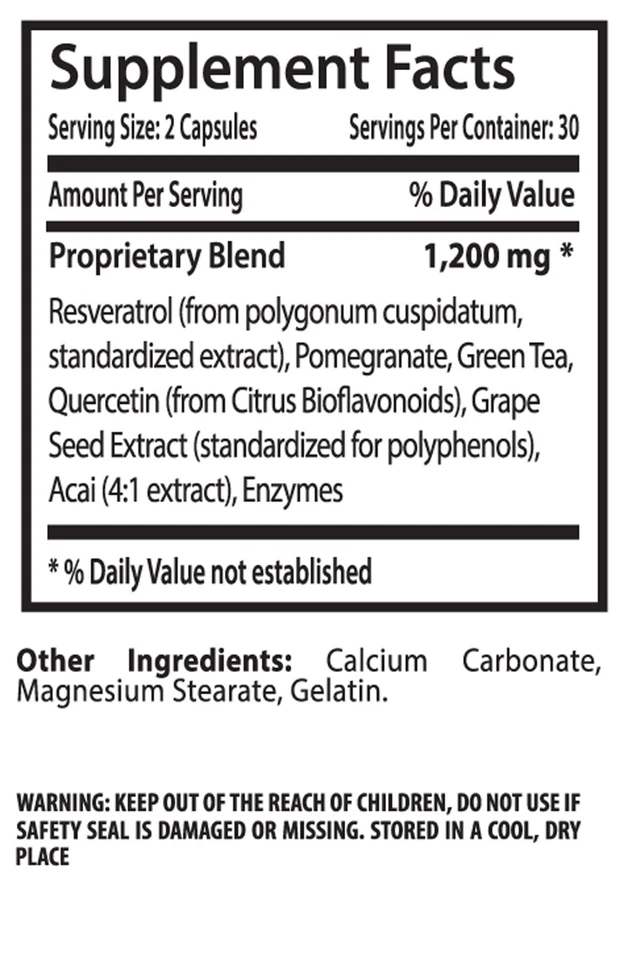 Granada delgada - Nuevo resveratrol 1200 mg - Píldoras de metabolismo rápido 1B Foto 2 de 4