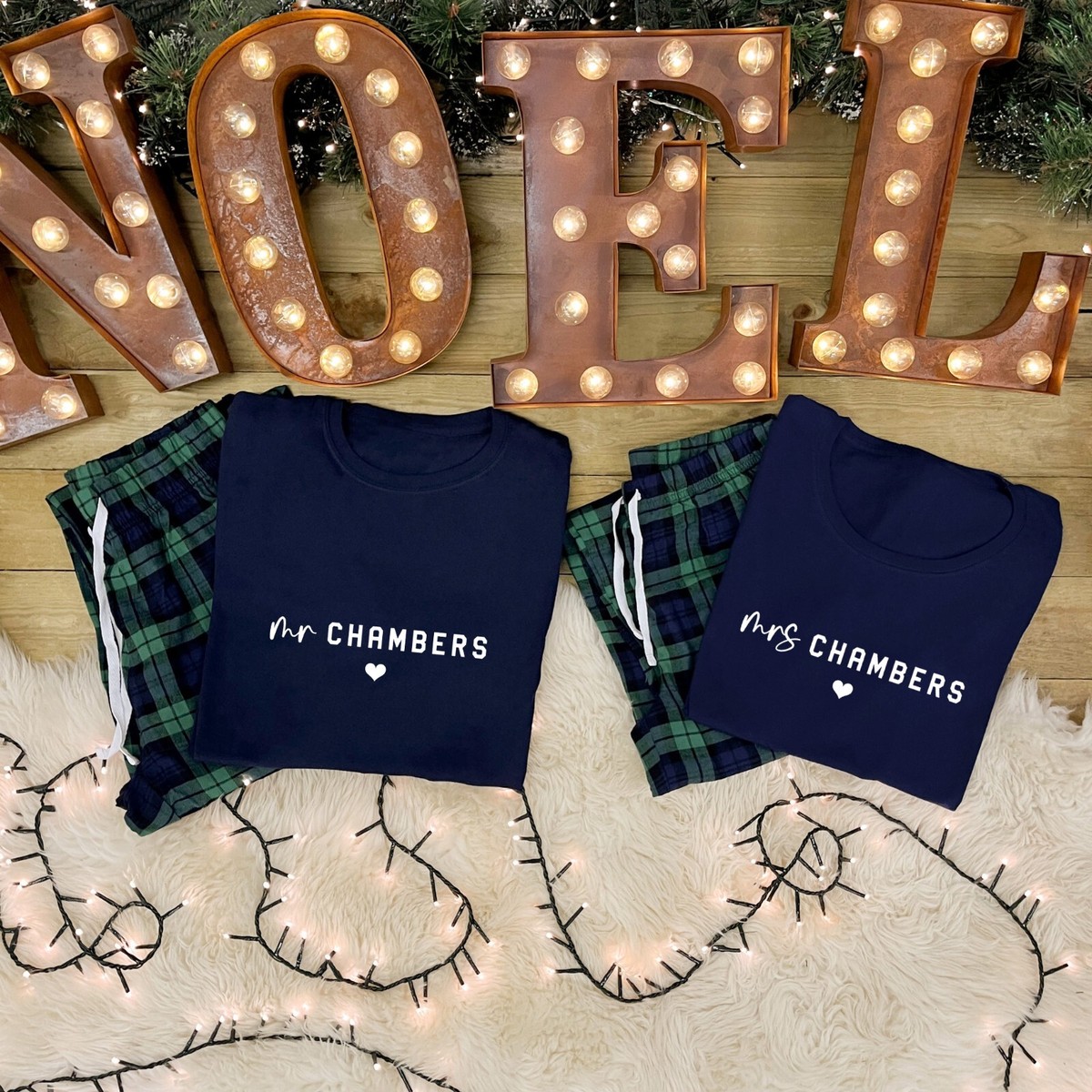 PERSONALISED COUPLES PYJAMAS Mr Mrs Tartan PJs Gift Set
