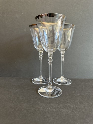 Mikasa SONATA PLATINUM Crystal Wine Glasses Water Goblets Set Of 3 New - Picture 3 of 9