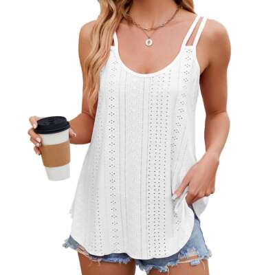 Sleeveless Flowy Tank Top Soft Fabric Tunic Women Scoop Neck Loose Blouse