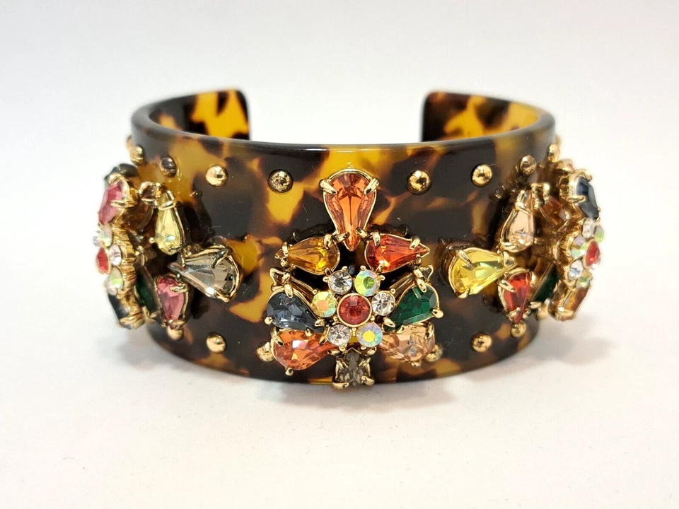 Auténtico Brazalete Brazalete Abierto J.Crew Multicolor Cristal Resina Tortuga Foto 3 de 4