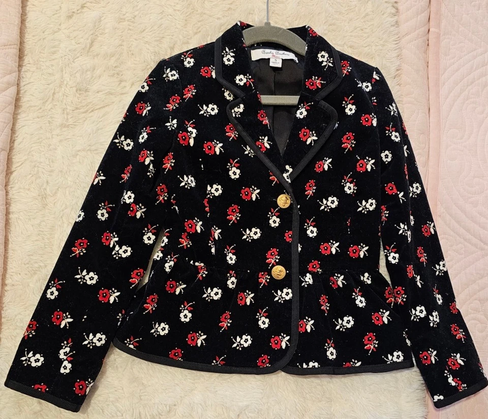 Blazer polar Brooks Brothers niñas talla 5 rojo y blanco flores botones dorados Foto 2 de 2