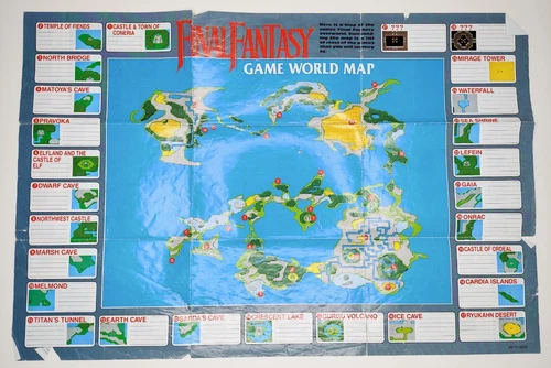 Final Fantasy 1990 Nintendo NES World Map / Enemy Chart NES-FF-USA(B)