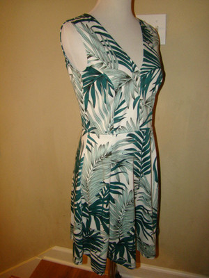 H & M DARK GREEN WHITE BOITANICAL FLORAL FLOWER 50'S 60'S MAD MEN STYLE  DRESS M | eBay