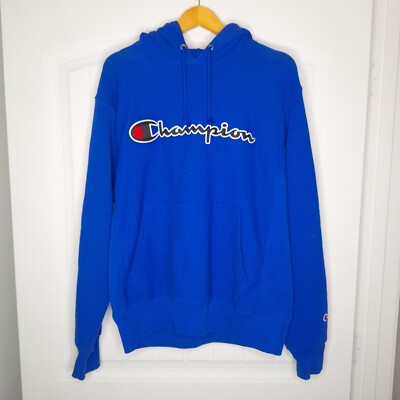 Champion Hoodie Men's Medium Blue Raised Logo Reverse