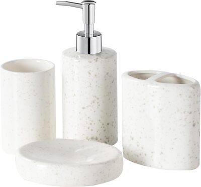 Grey Bathroom Accessories Set Painted Grey Splash Ink Design 4Piece (Grey White)