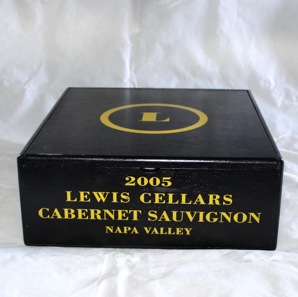 Lewis Cellars Wine Box wood EMPTY Napa Valley Cabernet 2005 CA Lance Armstrong - Image 2 of 4