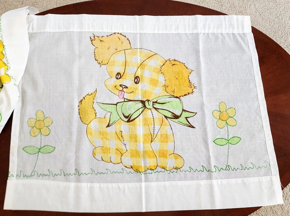 Cortina Cenefa Hecha a Mano RETRO MCM Cachorro A Cuadros DOS "31 X 24" Panel Guardería  Foto 3 de 4