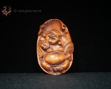 Old Tibetan Boxwood Finely Carved Maitreya Buddha Pendant
