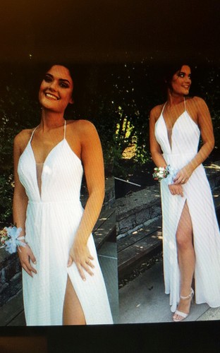 New WHITE FORMAL WEDDING PROM V-NECK 