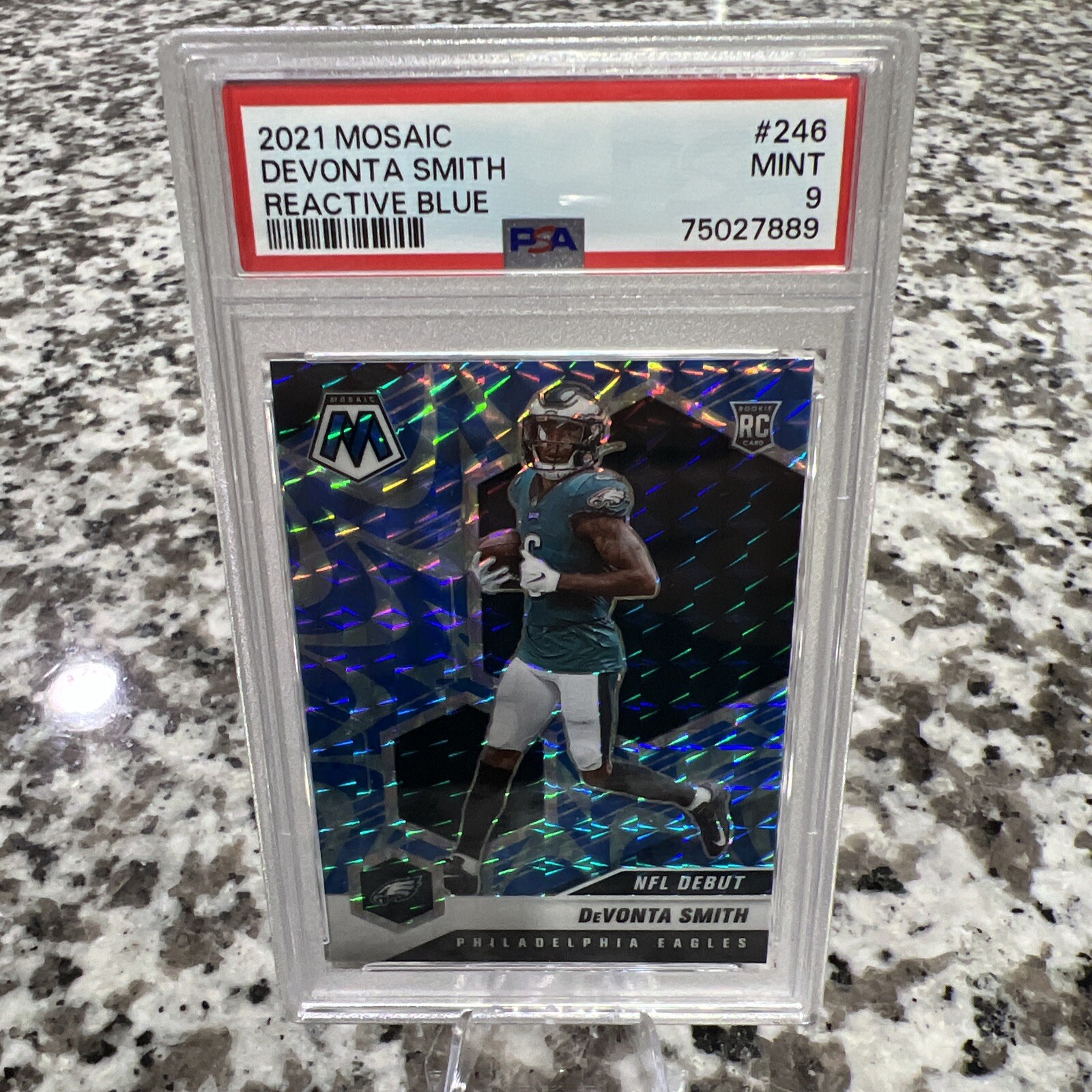 2021 Mosaic Reactive Blue Devonta Smith rc PSA 9 #246