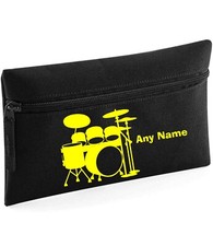 Drum Kit Print Black Personalised Kids Childs School Pencil Case Xmas