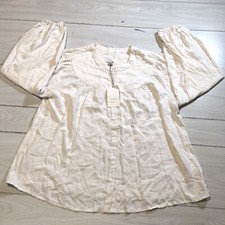 A New Day Beige Long Sleeve Button-Front Blouse Top NWT Size M