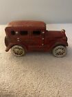 Vintage Cast Iron 1930s Red Sedan Toy Car With Rolling Wheels In Great Shape