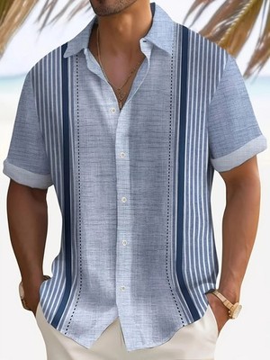 Men's Casual Short Sleeve Guayabera Cuban Beach Wedding Button-Up Dress Shirt