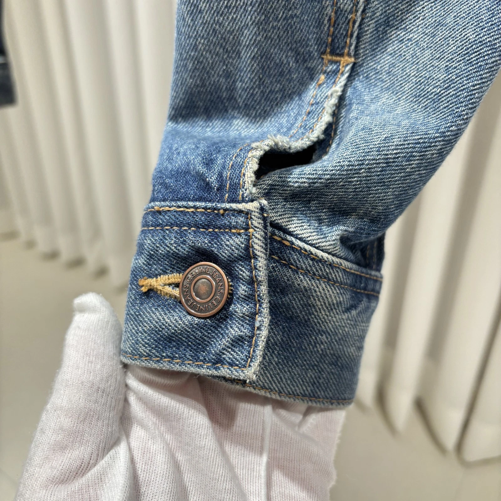 Giacca Celine in denim con cappuccio logo posteriore S 132681742