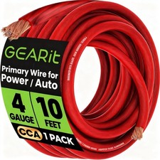 4 Gauge 4ga AWG CCA Power Ground Battery Cable 10ft Red Automotive Wire