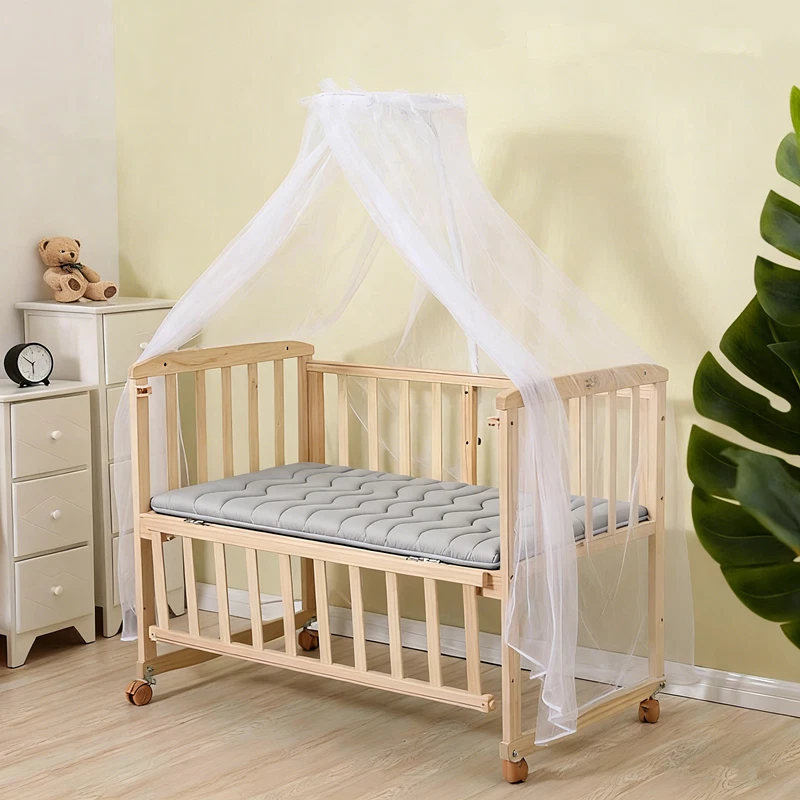 Baby Wooden Bedside Crib Co-Sleeping w/Mosquito Net&Mattress,Newborn-Toddler Cot - Image 2 of 4