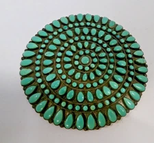 Vintage Navajo Turquoise Cluster Sterling Silver LARGE Brooch Pin