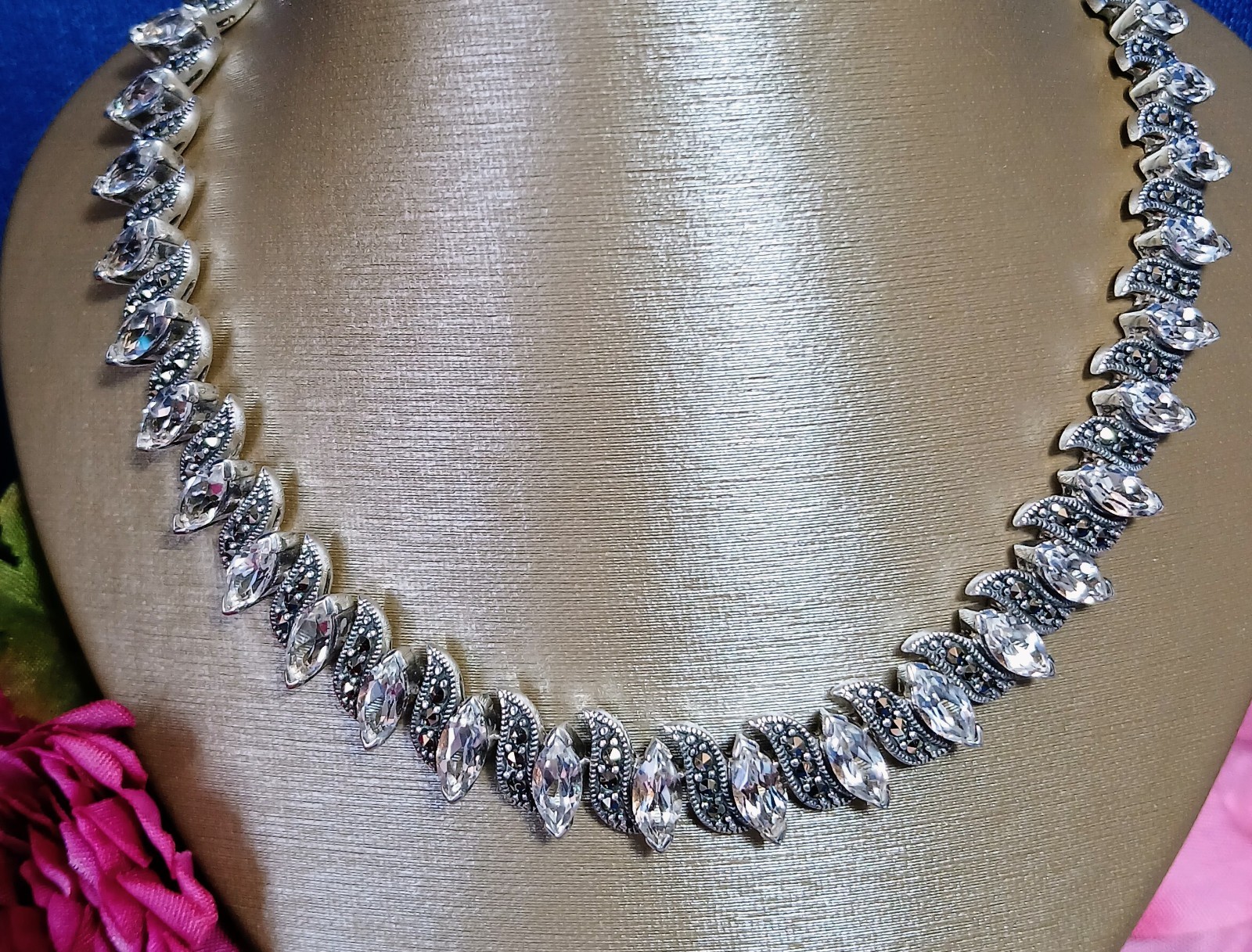 HEAVY Vintage SOLID Sterling Silver Marcasite Top… - image 10