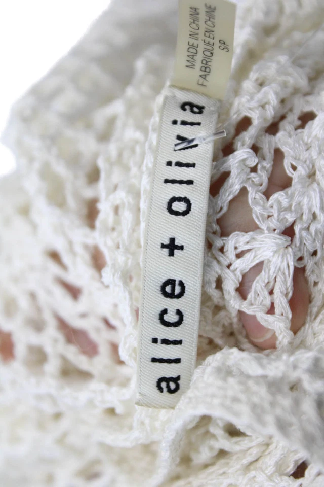 Suéter cárdigan sin mangas tejido abierto Alice + Olivia para mujer blanco talla pequeña Foto 4 de 4