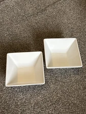 2 Food Network Whipped Cream White Porcelain Soup/Cereal Bowls 6” Square